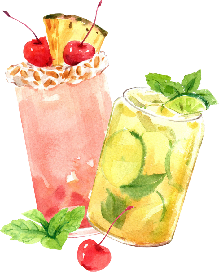 Summer Drink Composition Watercolor